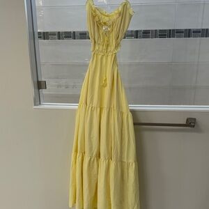 Yellow Strapless Open Back Maxi Dress Size S
